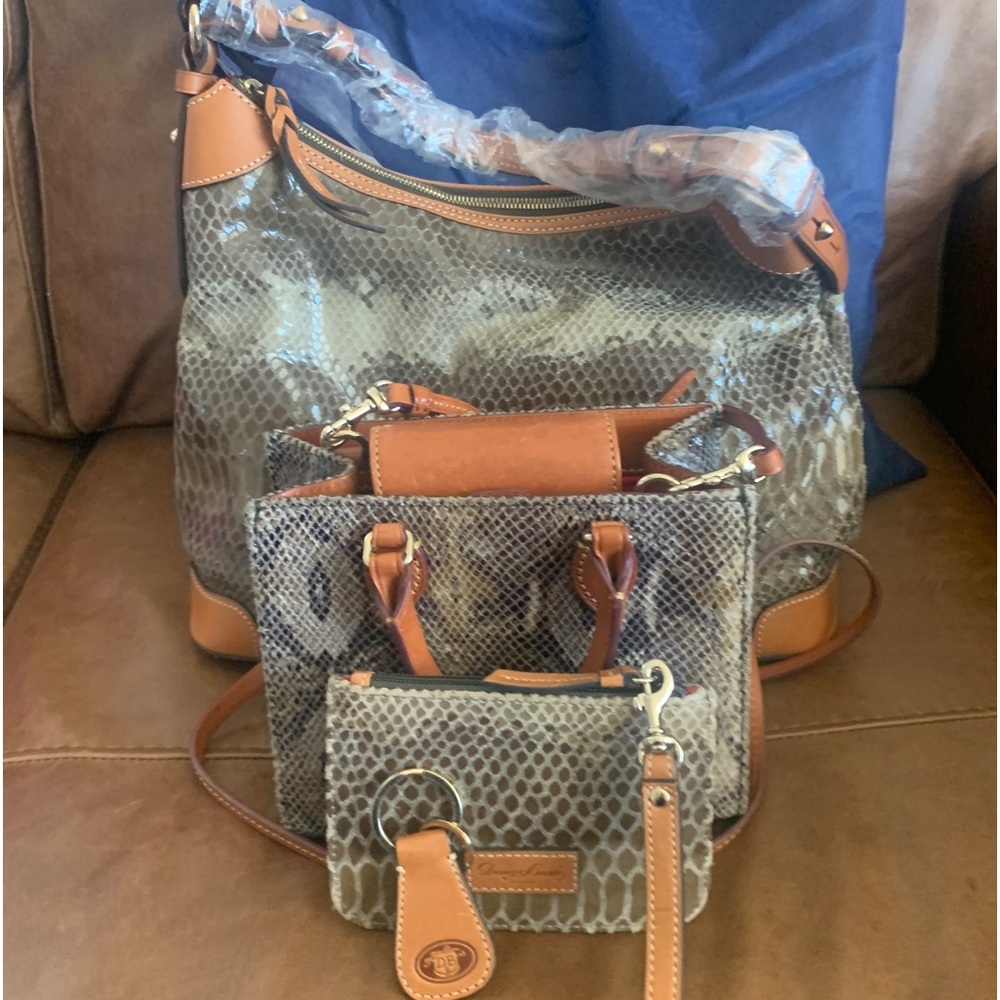 Dooney Bourke Bundle Lot Of 4 Tan Gray Green Suede Snake Leather